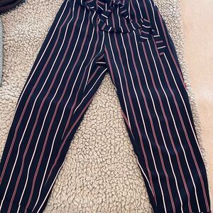 Pull&Bear Navy and Red Striped Pants